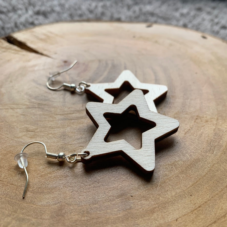 Boucles d'oreilles en bois - style bohème, festif, noël, naturel - MMWood