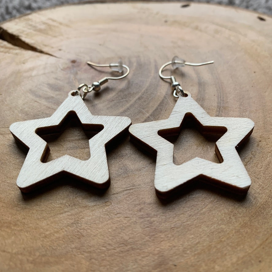 Boucles d'oreilles en bois - style bohème, festif, noël, naturel - MMWood