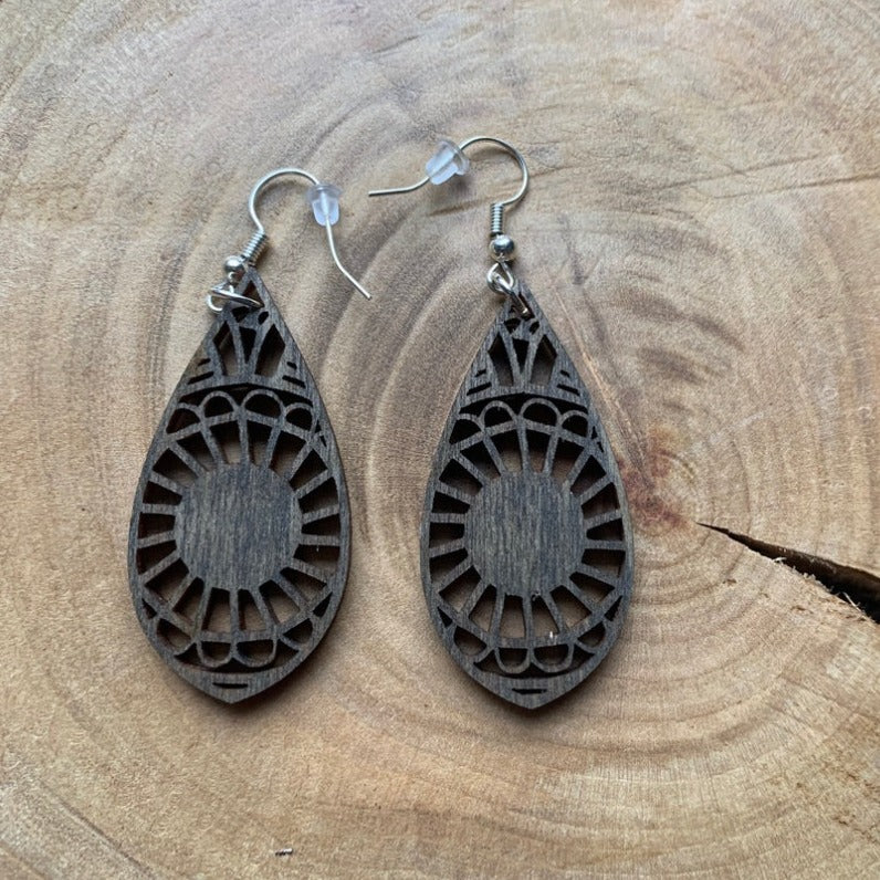 Boucles d'oreilles en bois - style bohème, naturel - MMWood