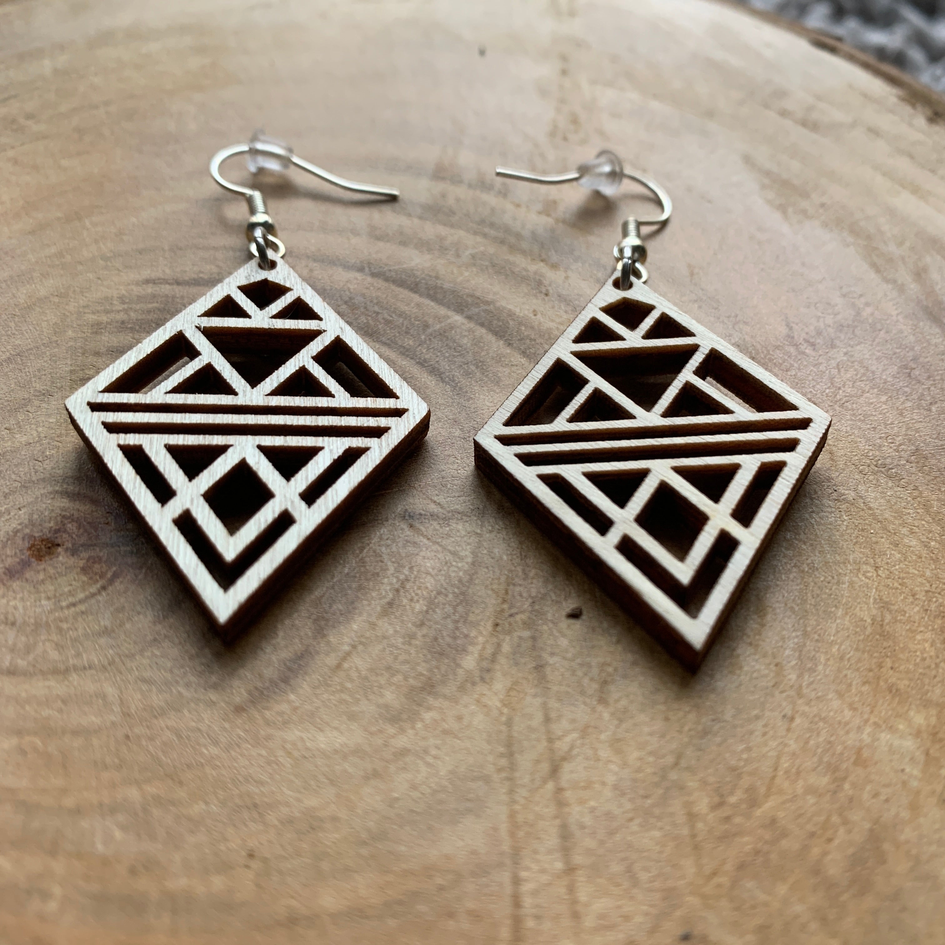 Boucles d'oreilles en bois - Style bohème, naturel, géométrie sacrée - MMWood