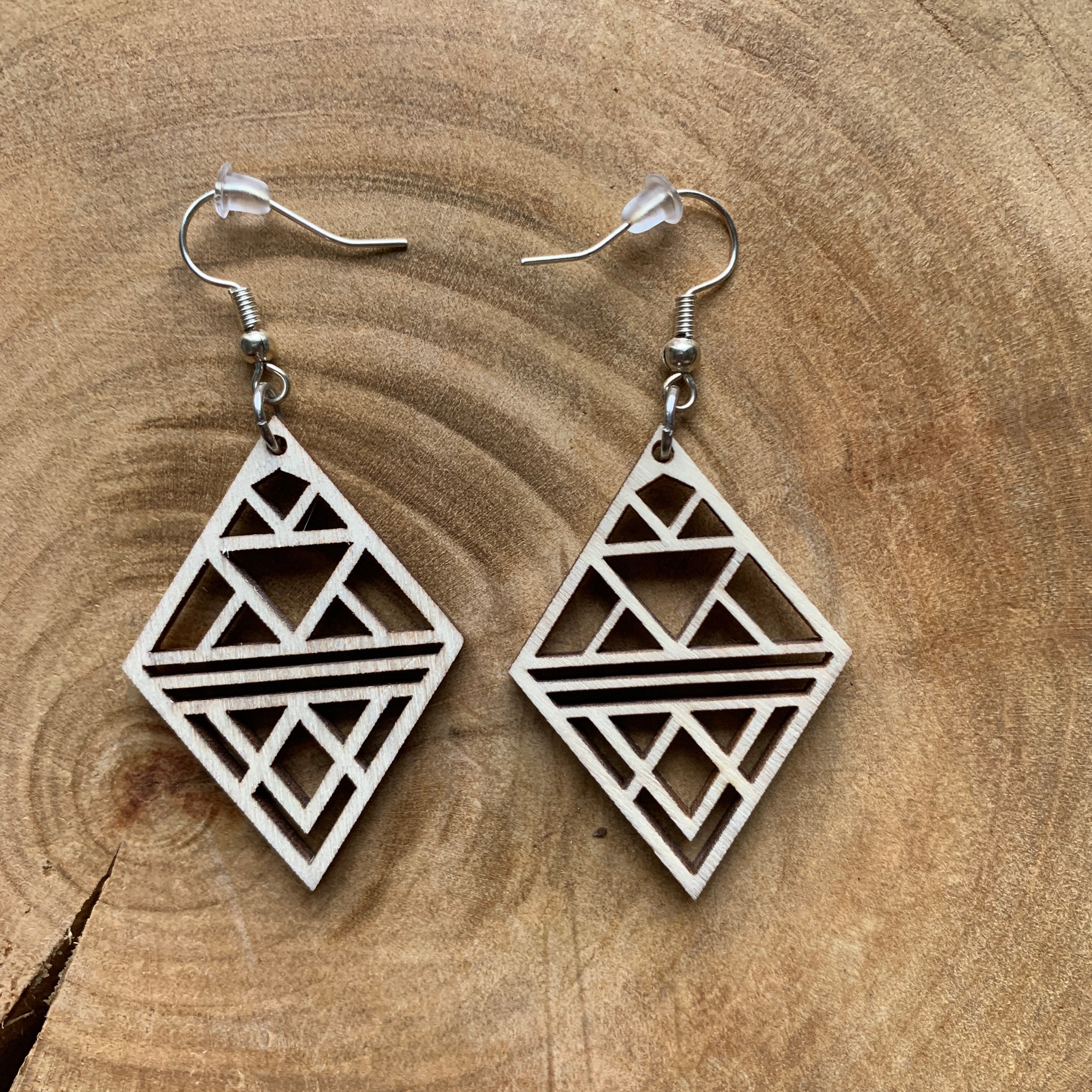 Boucles d'oreilles en bois - Style bohème, naturel, géométrie sacrée - MMWood