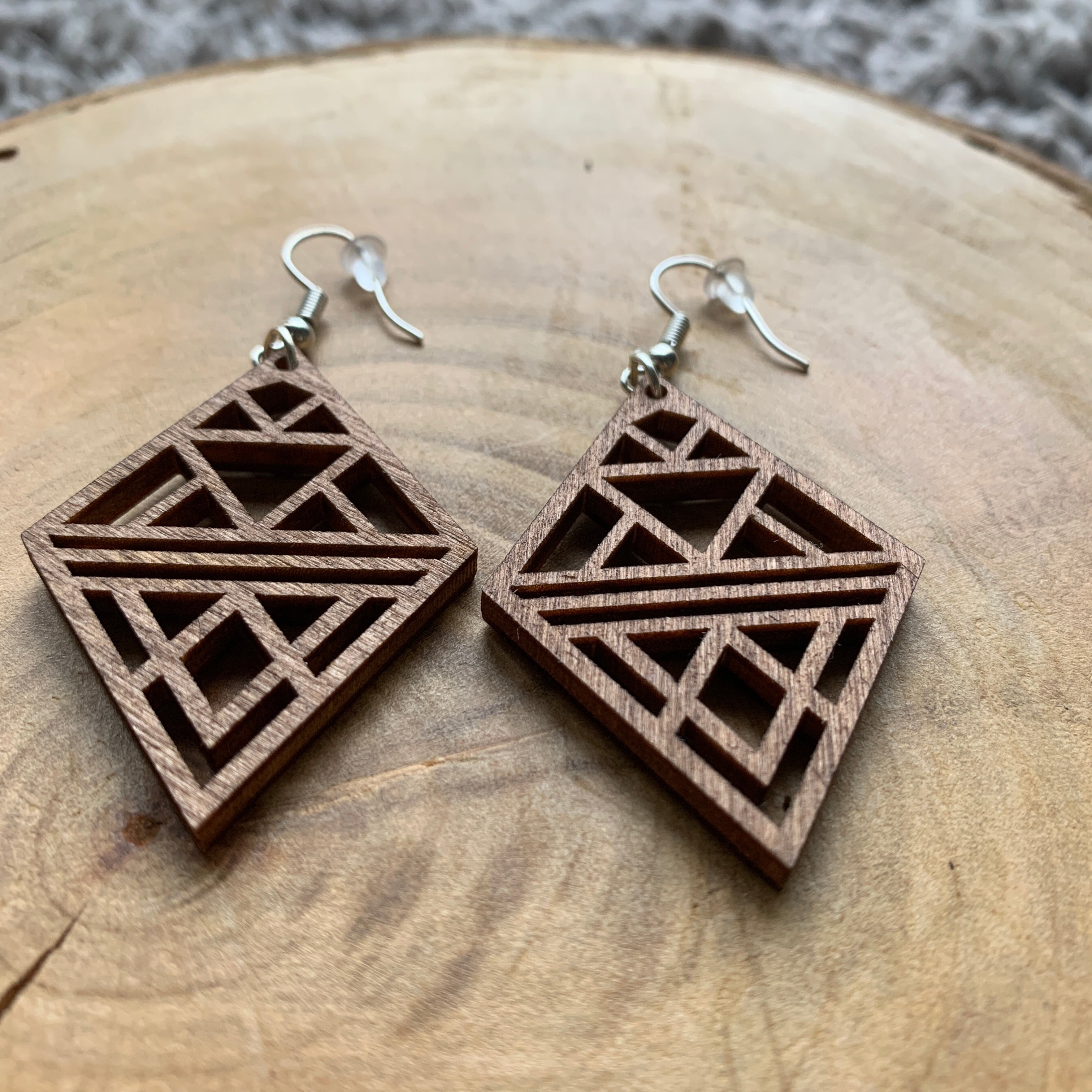 Boucles d'oreilles en bois - Style bohème, naturel, géométrie sacrée - MMWood