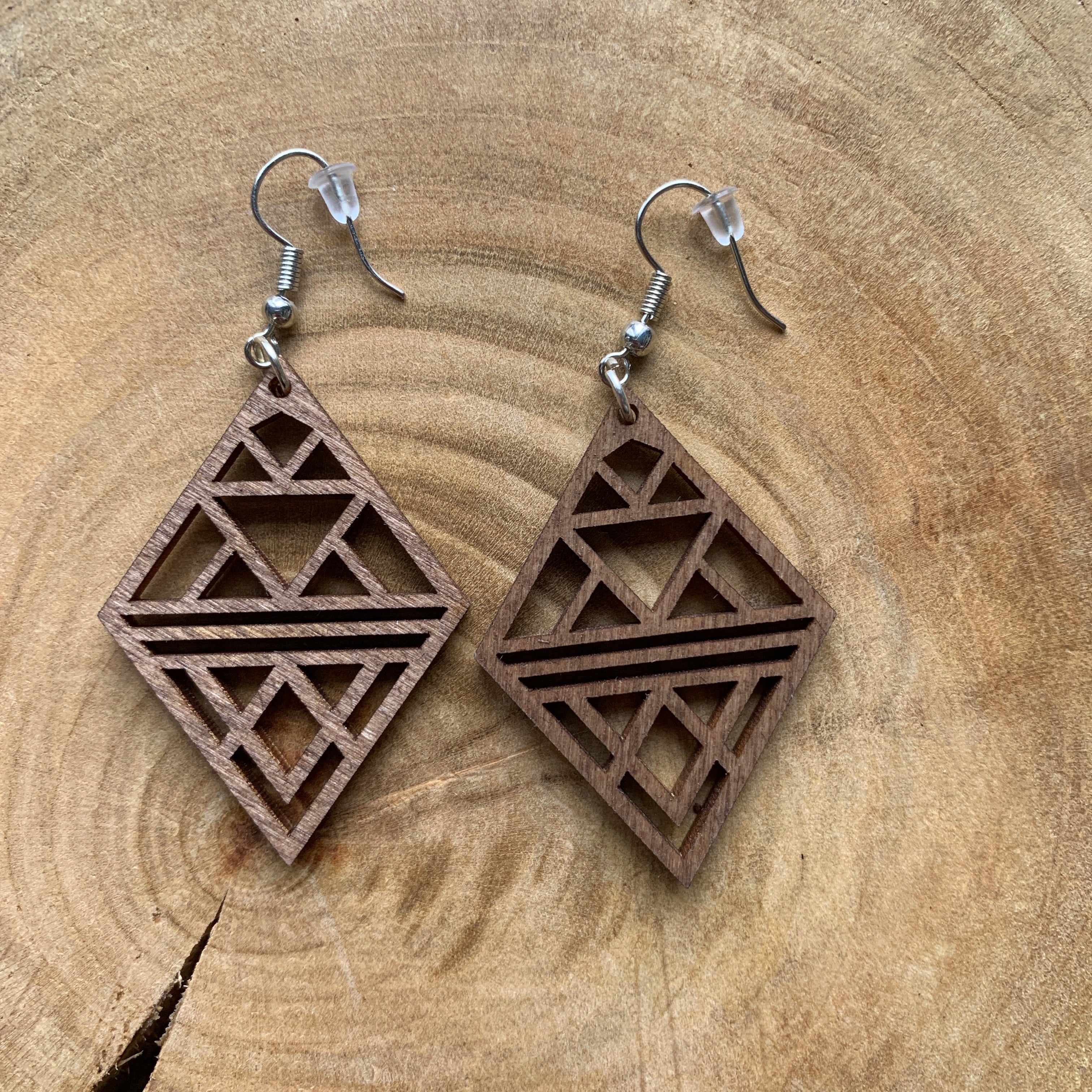 Boucles d'oreilles en bois - Style bohème, naturel, géométrie sacrée - MMWood