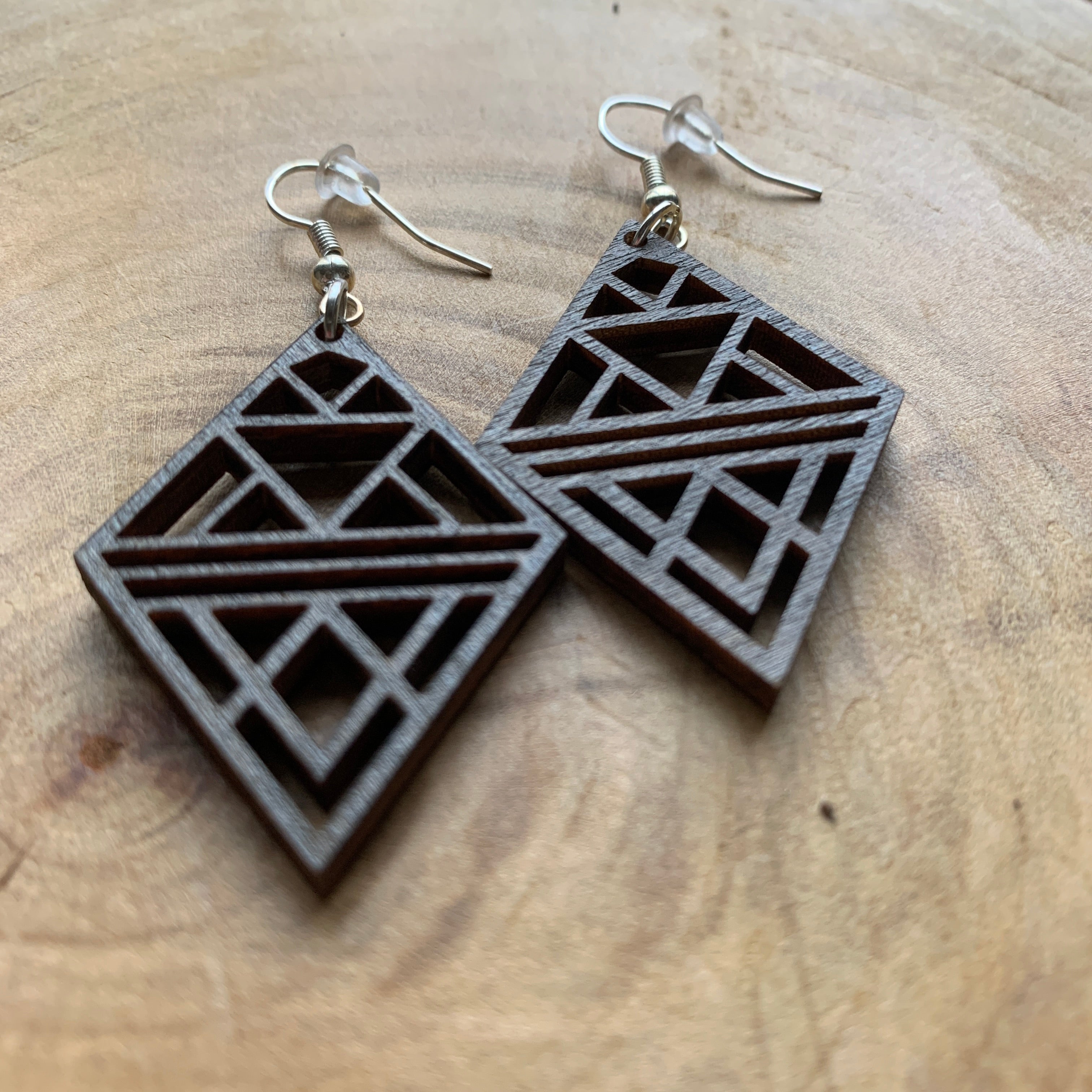 Boucles d'oreilles en bois - Style bohème, naturel, géométrie sacrée - MMWood