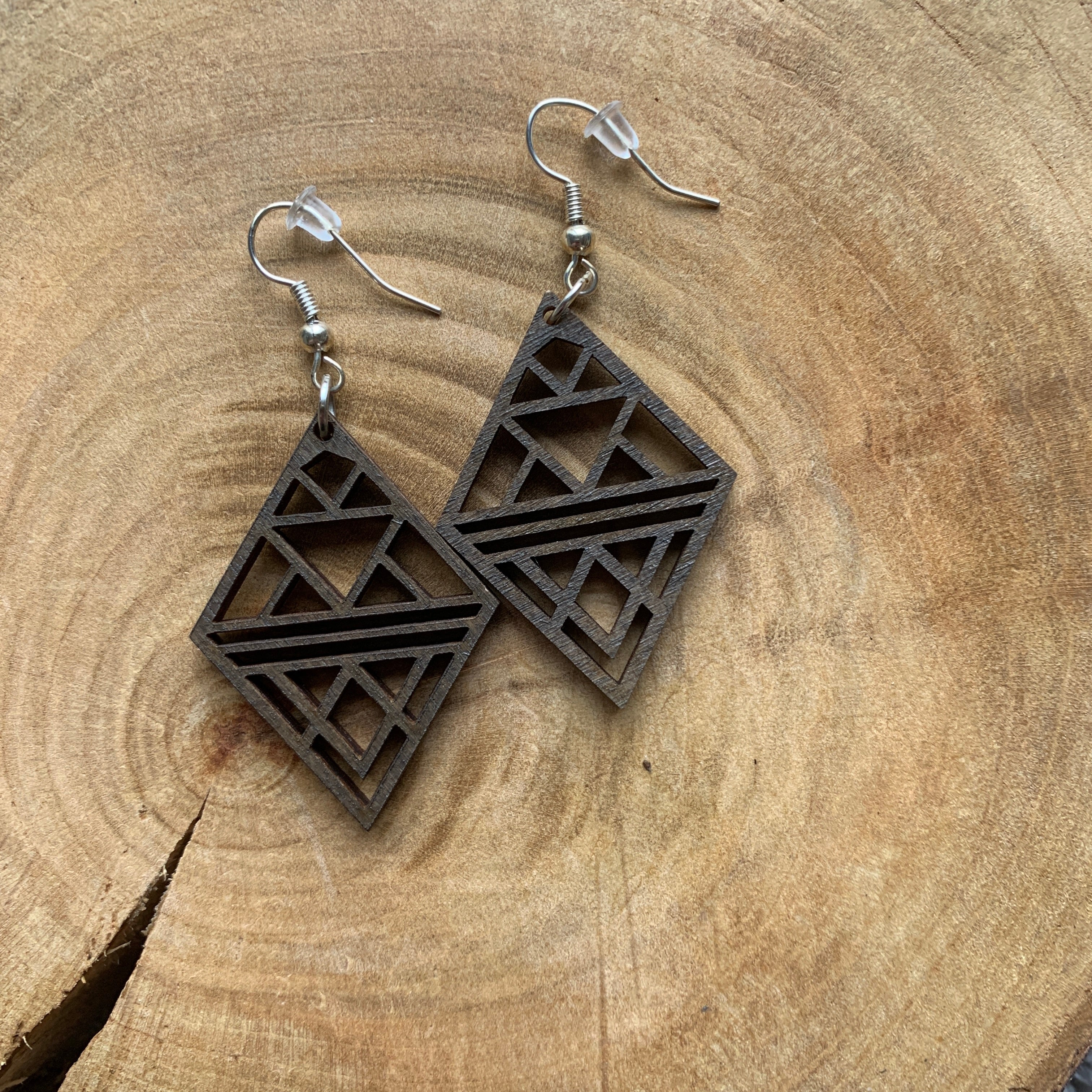 Boucles d'oreilles en bois - Style bohème, naturel, géométrie sacrée - MMWood