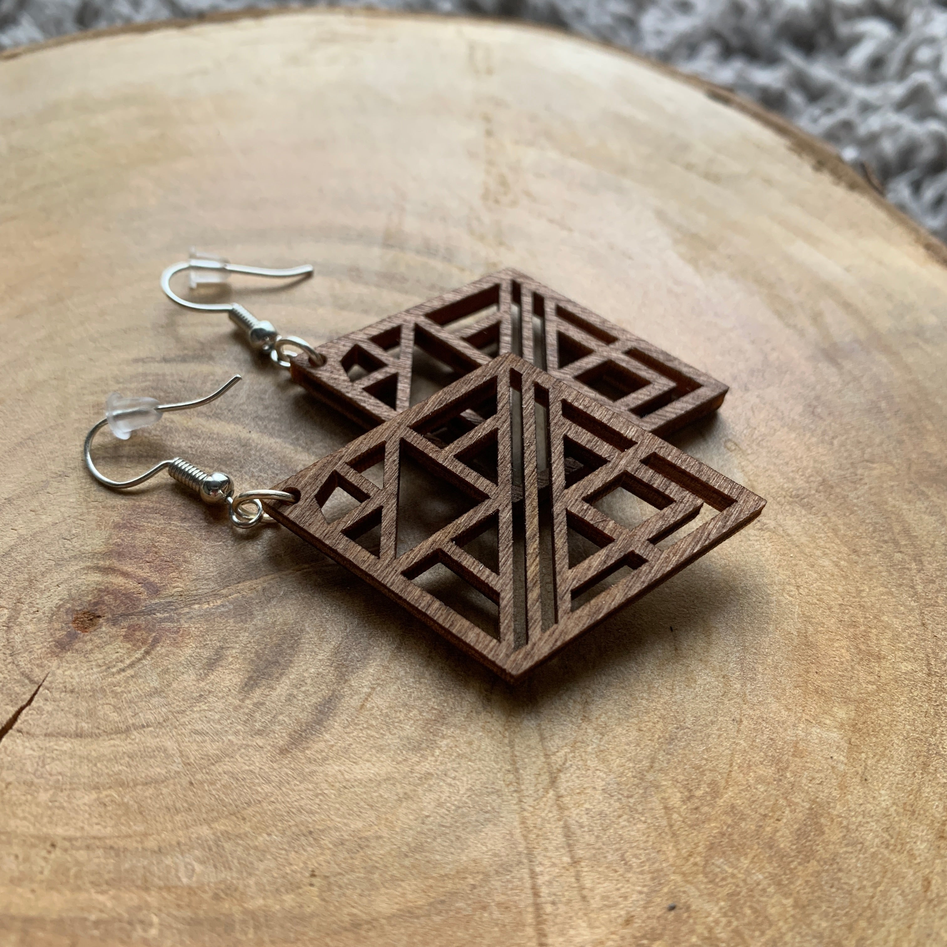Boucles d'oreilles en bois - Style bohème, naturel, géométrie sacrée - MMWood