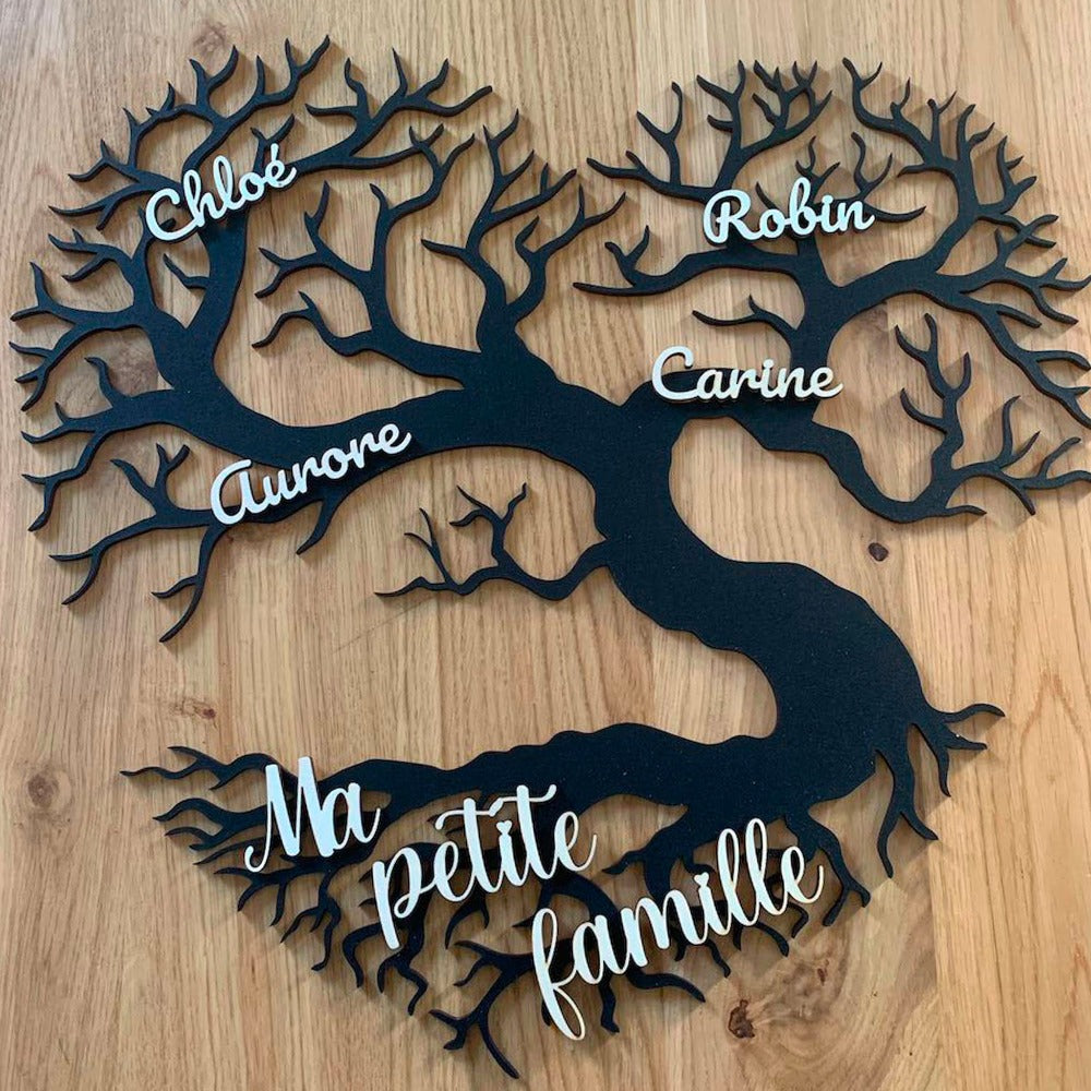mmWood - Arbre de vie en bois - Forme coeur - Découpe laser - Arbre généalogique