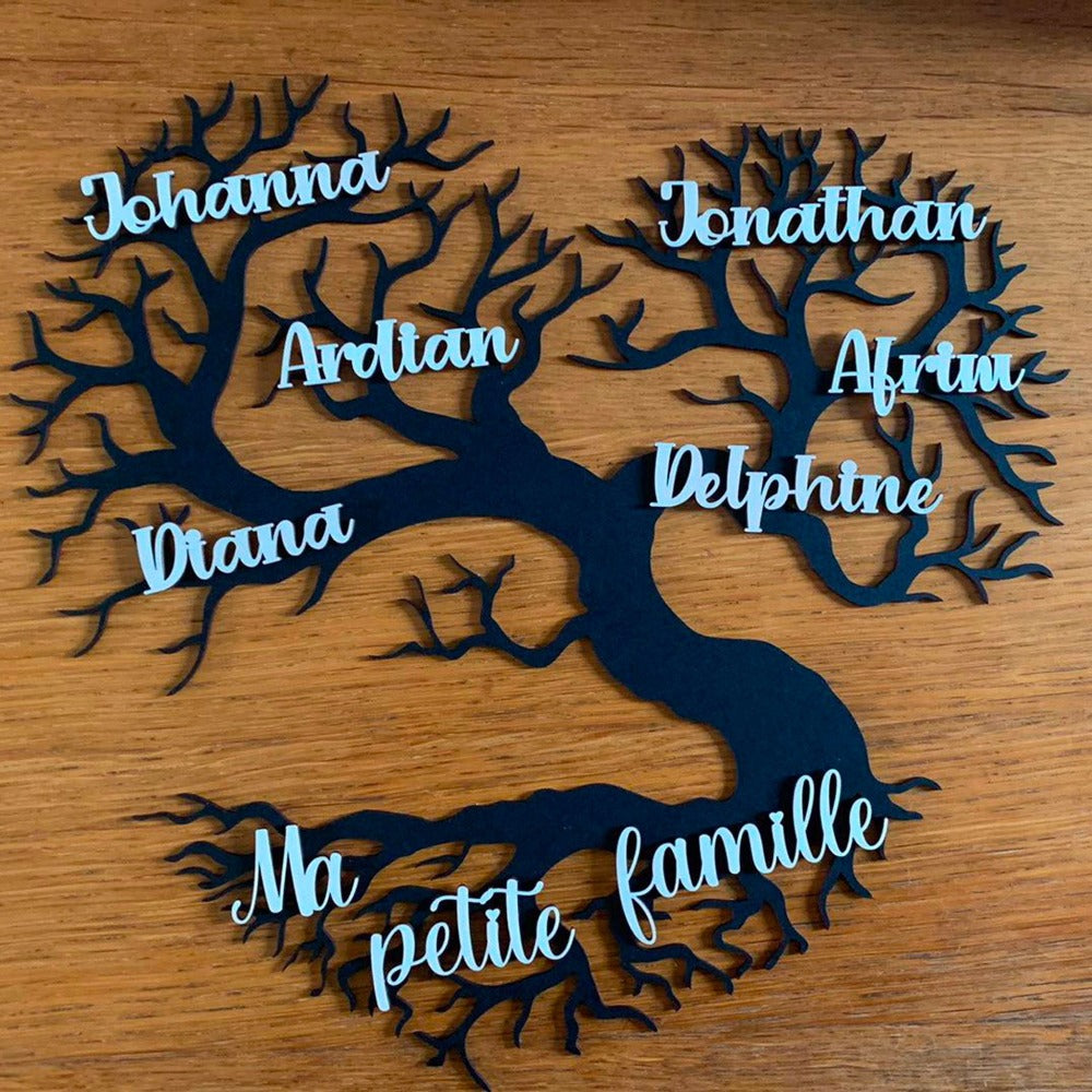 mmWood - Arbre de vie en bois - Forme coeur - Découpe laser - Arbre généalogique