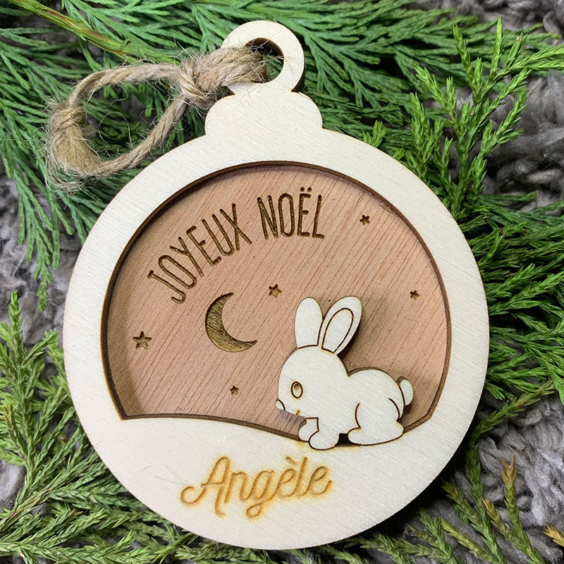 Boule de noël en bois - Lapin - MMWood - mmwood.art