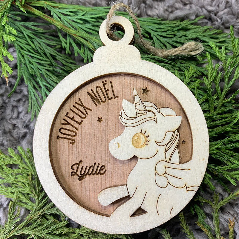 Boule de noël en bois - Licorne - MMWood - mmwood.art