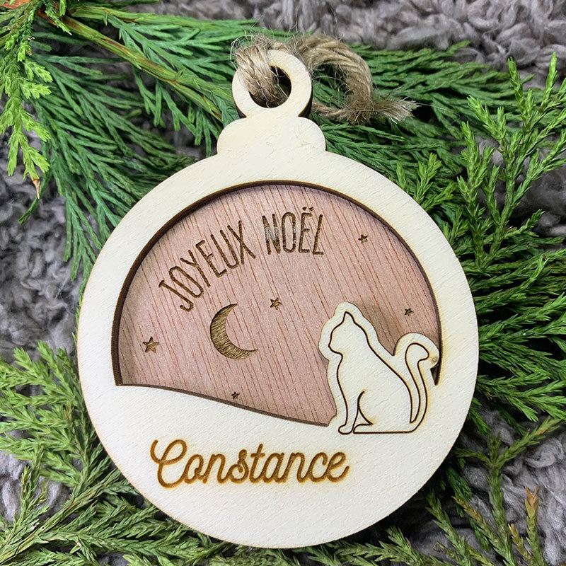 Boule de noël en bois - Chat - MMWood - mmwood.art