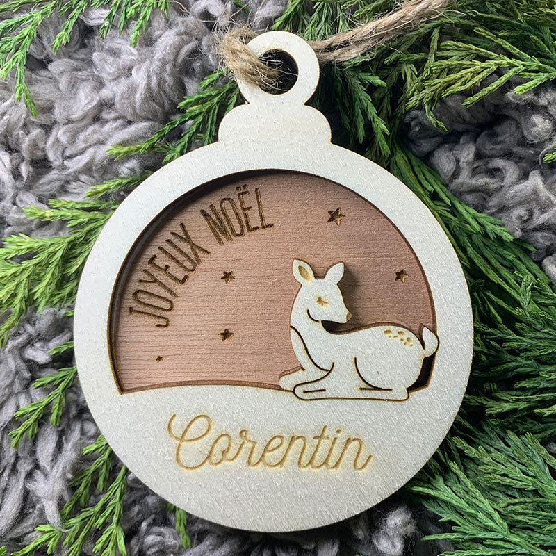 Boule de noël en bois - Faon - MMWood - mmwood.art