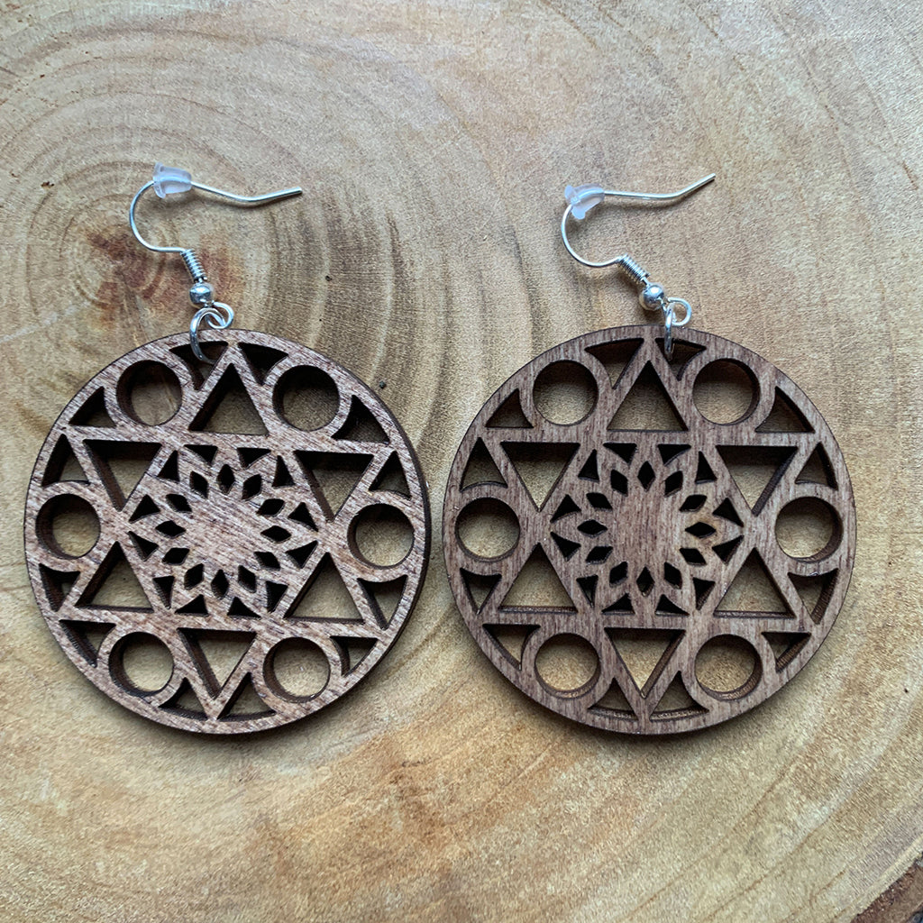 Boucles d'oreilles en bois - Style créole, naturel, géométrie sacrée - MMWood