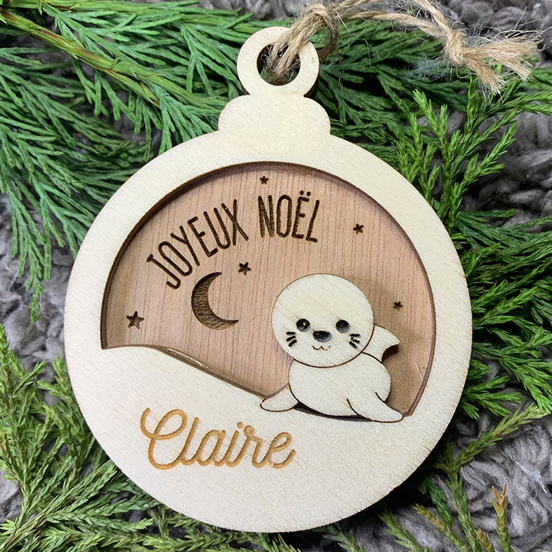 Boule de noël en bois - Phoque - MMWood - mmwood.art