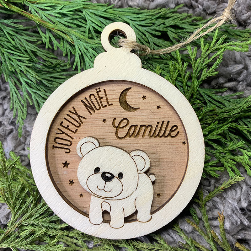 Boule de noël en bois - ours - MMWood - mmwood.art