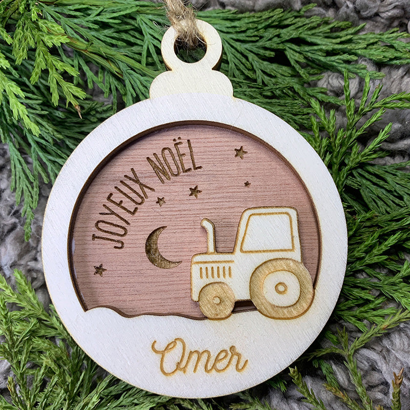 Boule de noël en bois - tracteur - MMWood - mmwood.art