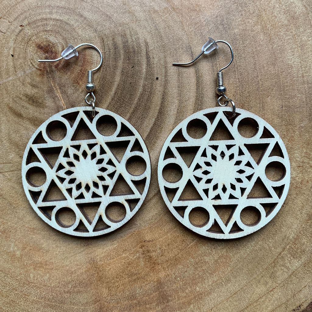 Boucles d'oreilles en bois - Style créole, naturel, géométrie sacrée - MMWood