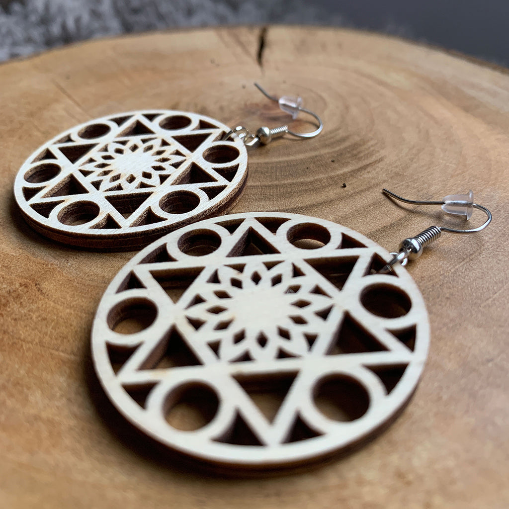 Boucles d'oreilles en bois - Style créole, naturel, géométrie sacrée - MMWood