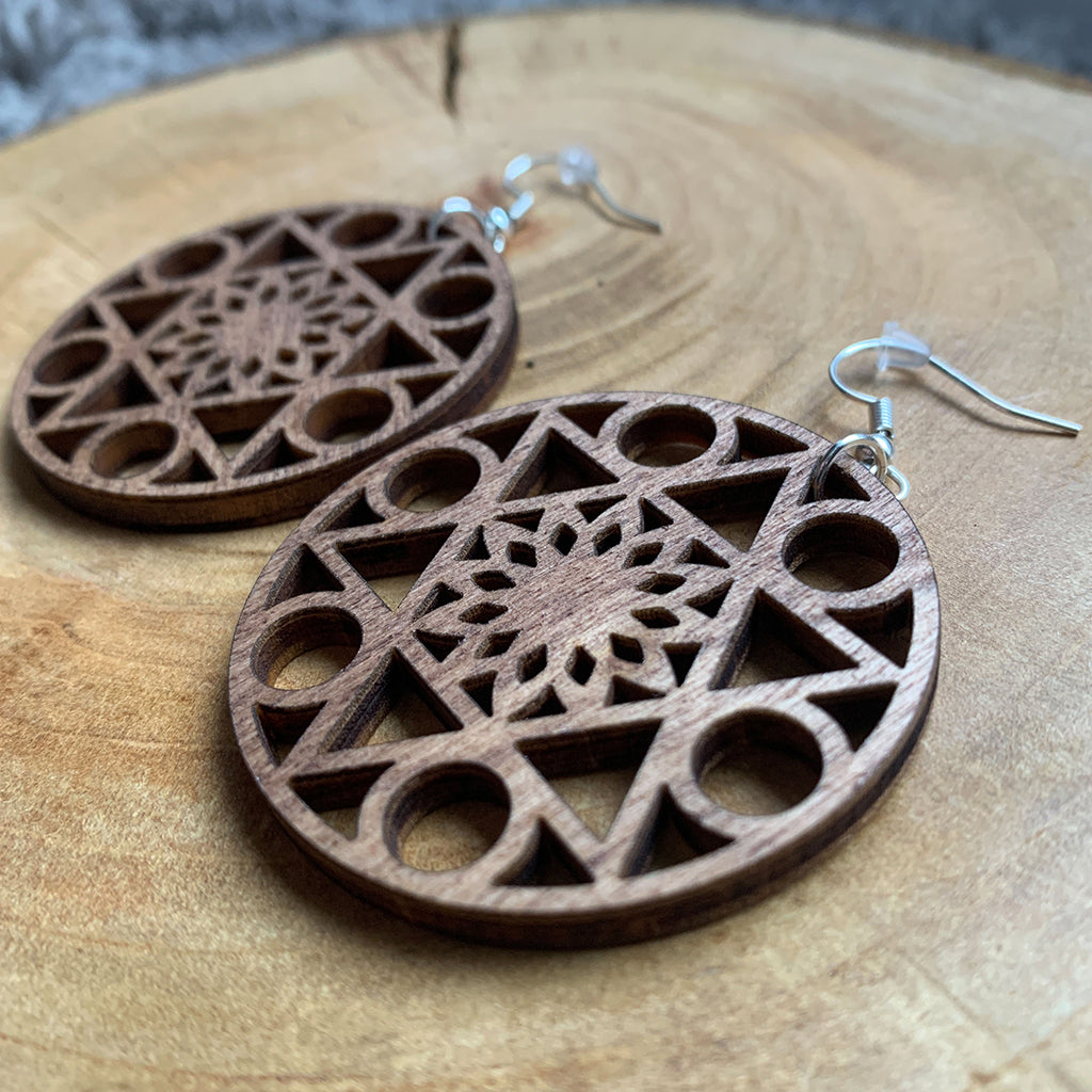 Boucles d'oreilles en bois - Style créole, naturel, géométrie sacrée - MMWood