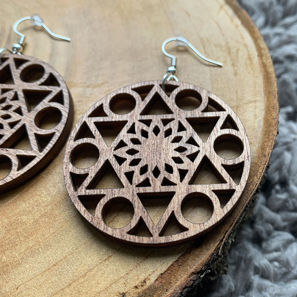 Boucles d'oreilles en bois - Style créole, naturel, géométrie sacrée - MMWood