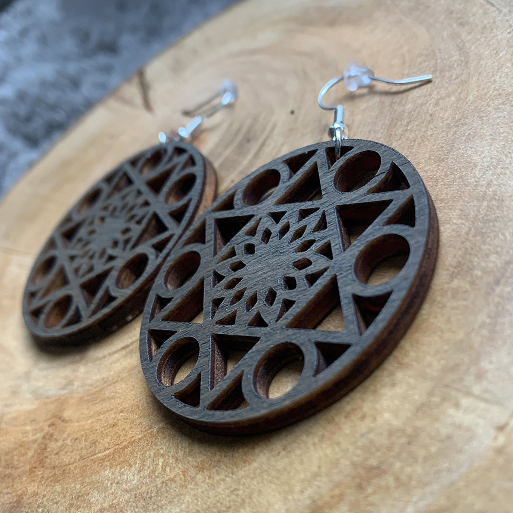 Boucles d'oreilles en bois - Style créole, naturel, géométrie sacrée - MMWood