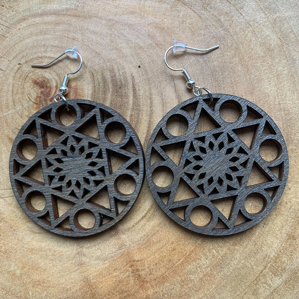 Boucles d'oreilles en bois - Style créole, naturel, géométrie sacrée - MMWood